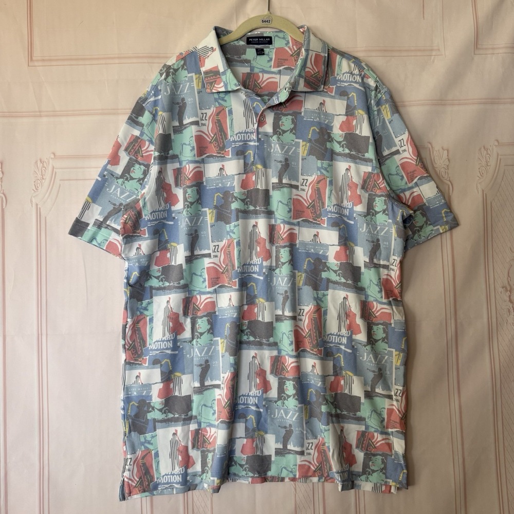 Peter Millar Jazz Music Theme Crown Crafted Golf Polo Mens Sz XXL NWOT
